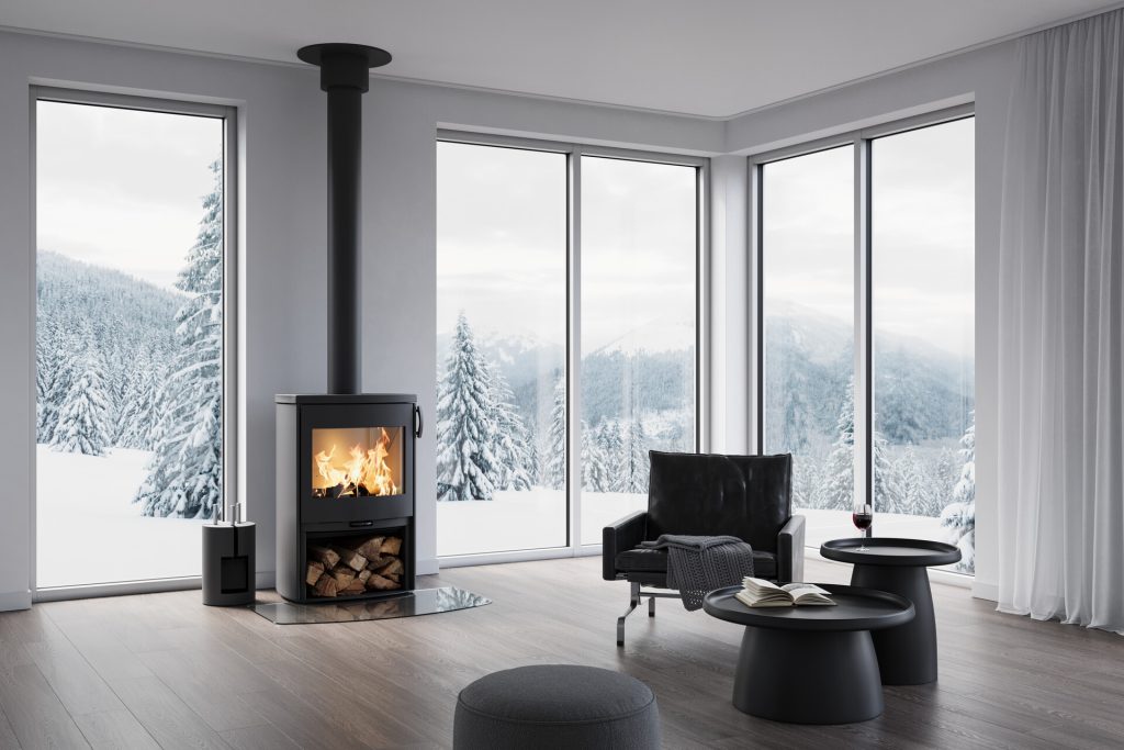 Braskamin HETA Icon-Line Eclipse XL i täljsten, värmelagrande kamin.