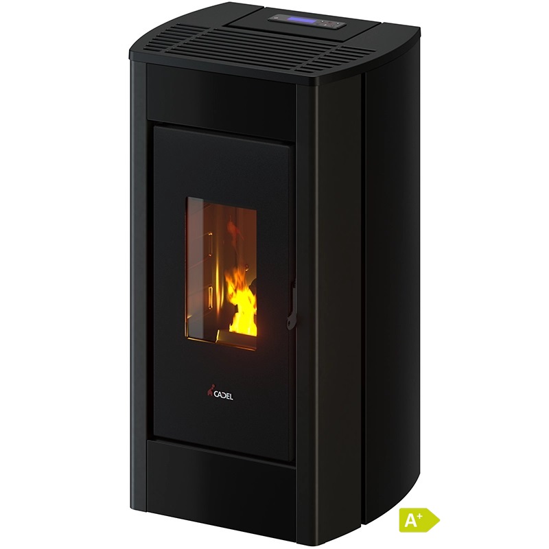Pelletskamin CADEL Perla 7 kW i antracit metall med modern design och energieffektiv uppvärmning