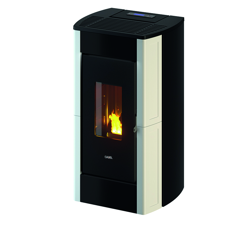 CADEL Perla 7 kW pelletskamin i vit keramik med stilren design och effektiv uppvärmning