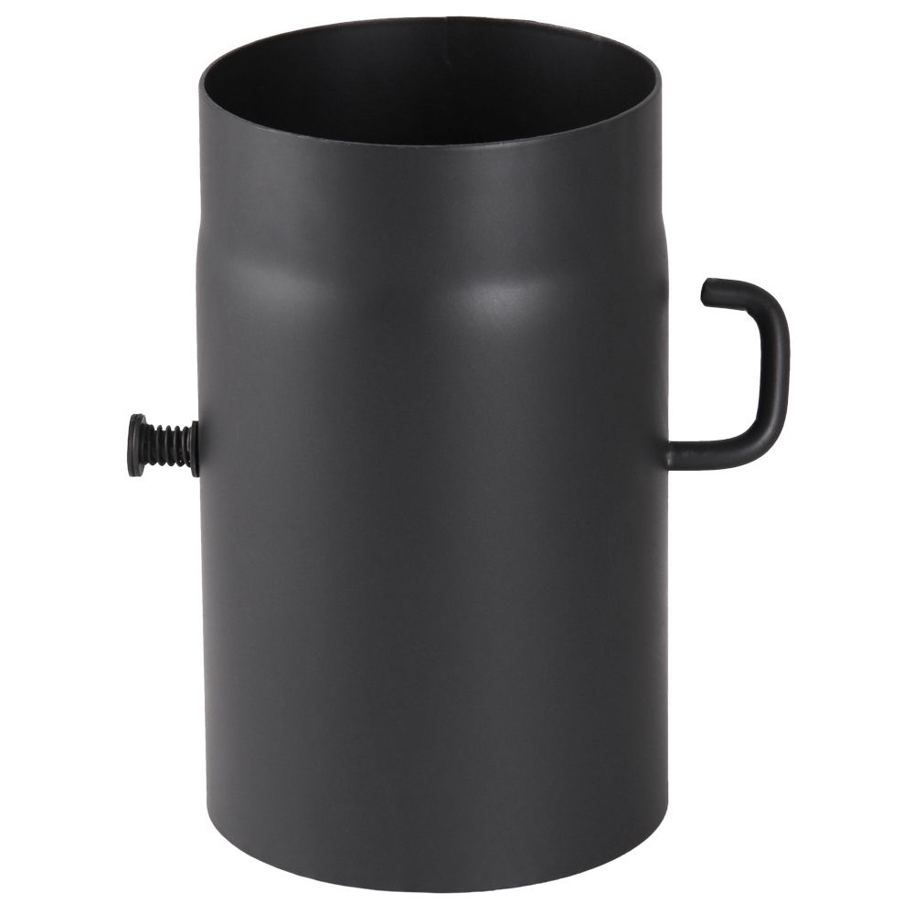 Rökrör 25 cm med spjäll i svart stål för kamin i diameter 120, 130, 150 och 160 mm med tät konstruktion